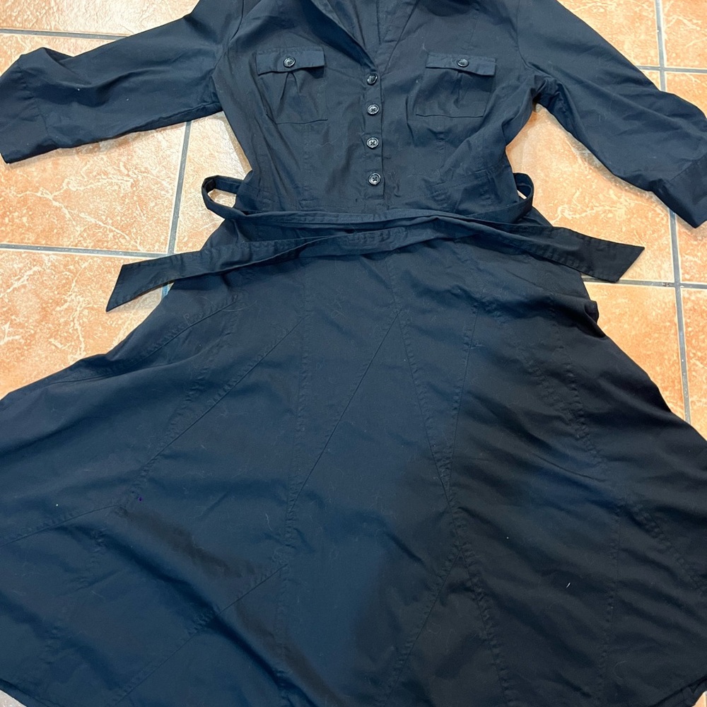 Banana Republic Black Shirt Dress Cover Up Size 6 Small Self Tie Many Pockets
